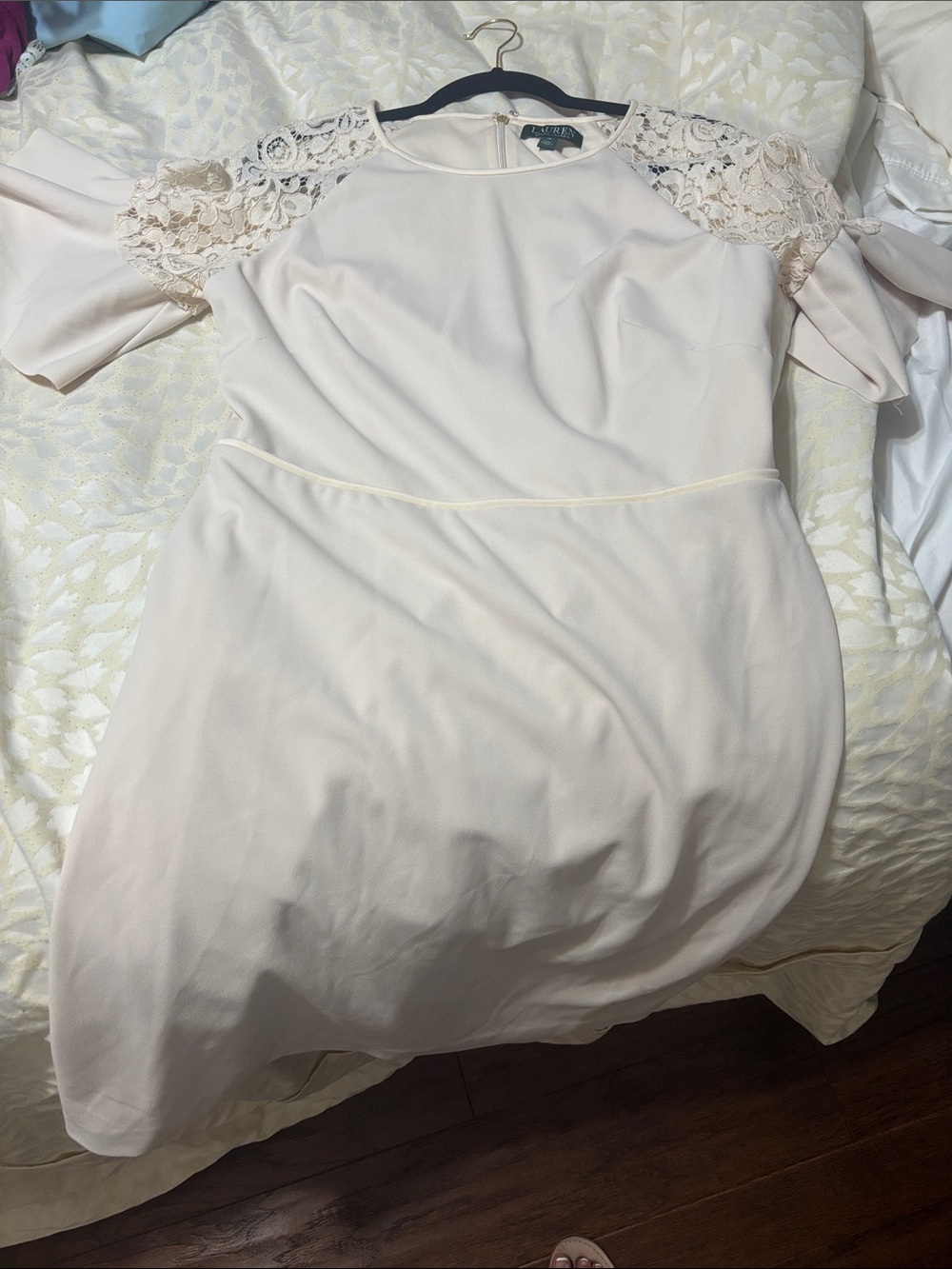 Lauren Ralph Lauren Pale Blush Lace Sleeve Sheath Dress